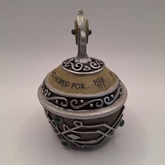 SPIRITUAL HARVEST FAITH PRAYER BOX GREEN JEWELED SILVER TONE - Picture 3 of 10
